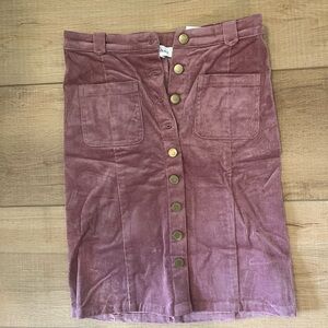 Corduroy Button-Front Skirt in Mauve